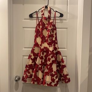 Open-back Red & Cream Floral Dress